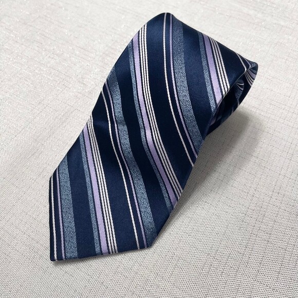 Stafford Men’s Striped 100% Silk Tie. Blue Purple Stripe Tie - Picture 1 of 8